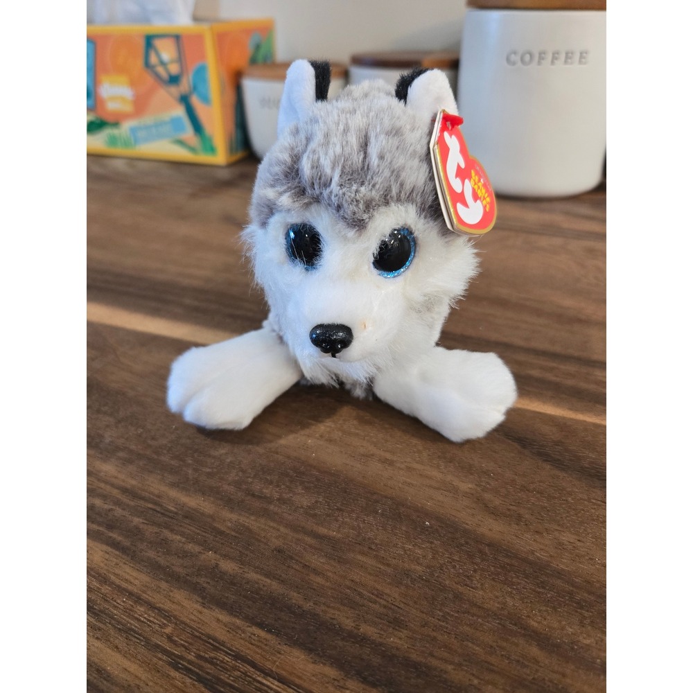 Ty Beanie Babies Baltic the Husky Dog Grey White Plush Blue Glitter Eyes NWT